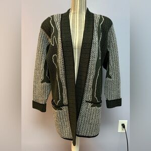 Vintage Snuggles Olive-gray and light Gray and dark gray Open Front Cardigan M